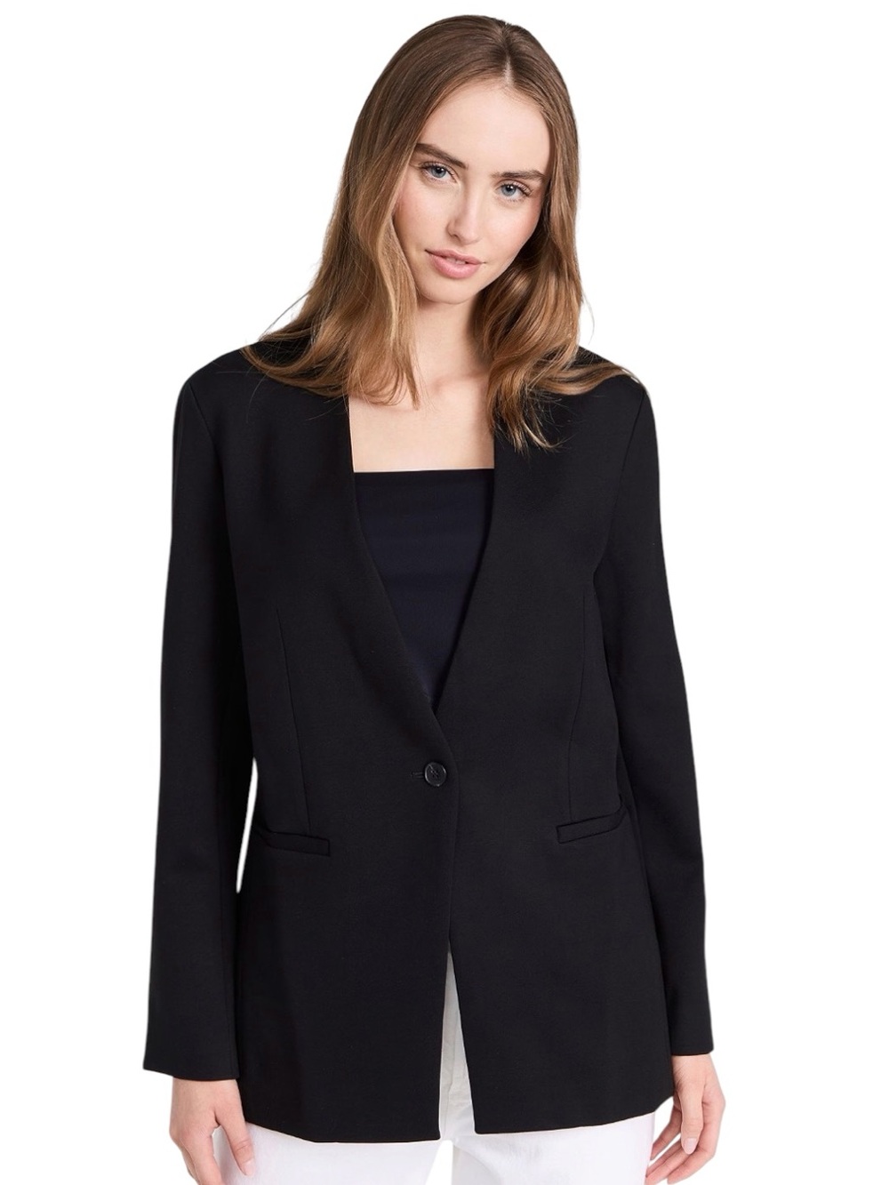 Spanx The Perfect Collarless Blazer | Black Stretch Ponte | Classic Modern